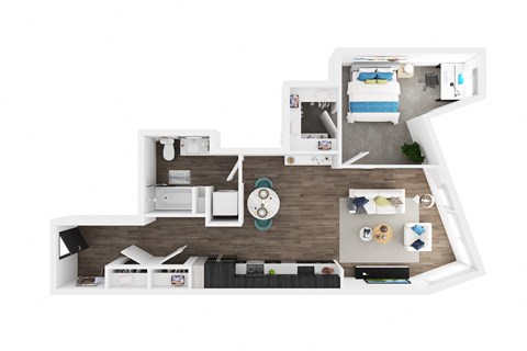 Floor plan for 1 bed, 1 bath, 812 sqft